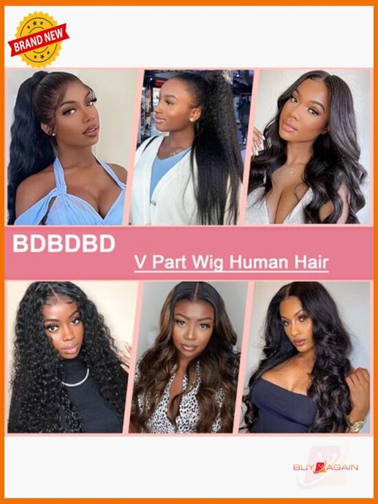 V Part Wig Human Hair Body Wave 180% Density Glueless Remy Half Wig No Leave main image 4